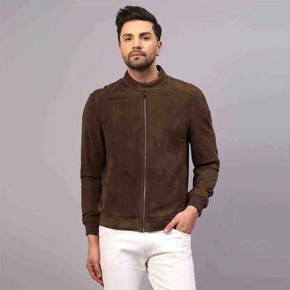 Saint Freya Olive Suede Leather Men's Bomber Style Jackets