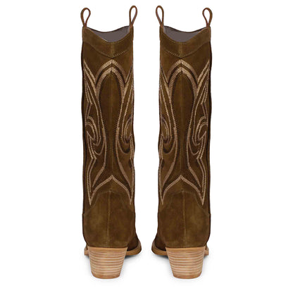 Saint Martina Khaki Stitched Leather Handcrafted Cowboy Boots