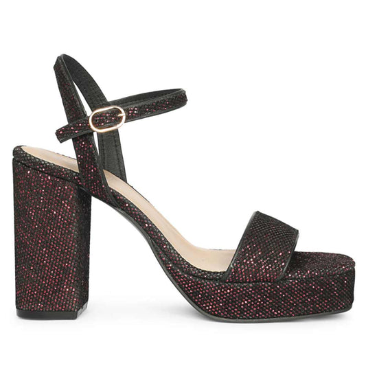 Saint Merrily Bordo Glitter Fabric Block Heels