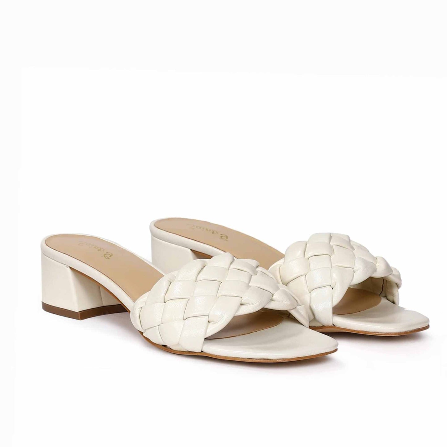 Saint Kate White Woven Leather Block Heel Mules
