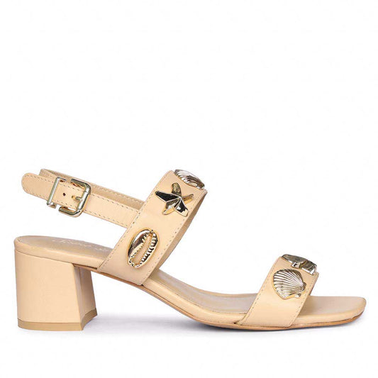 Saint Assisi Seashell & Star Studs Leather Block Heels