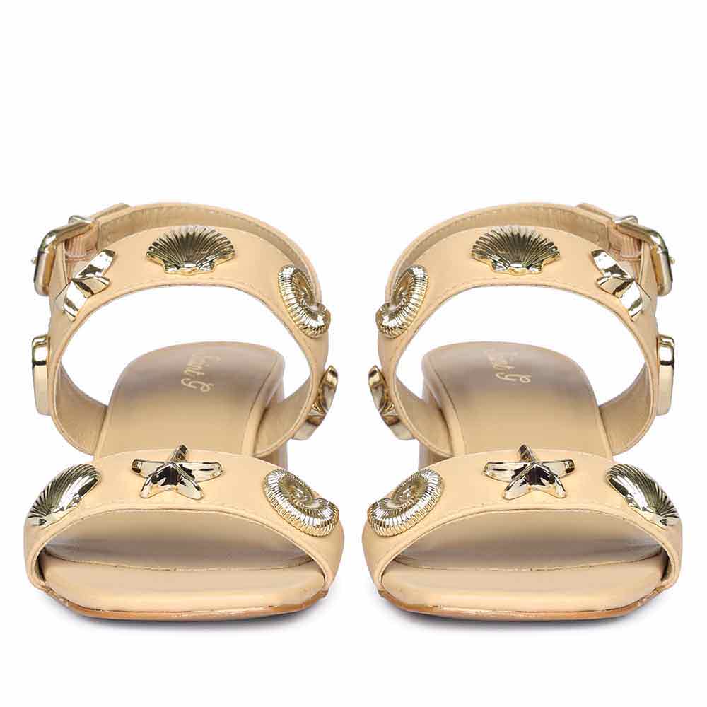 Saint Assisi Seashell & Star Studs Leather Block Heels
