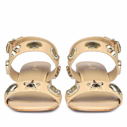 Saint Assisi Seashell & Star Studs Leather Block Heels