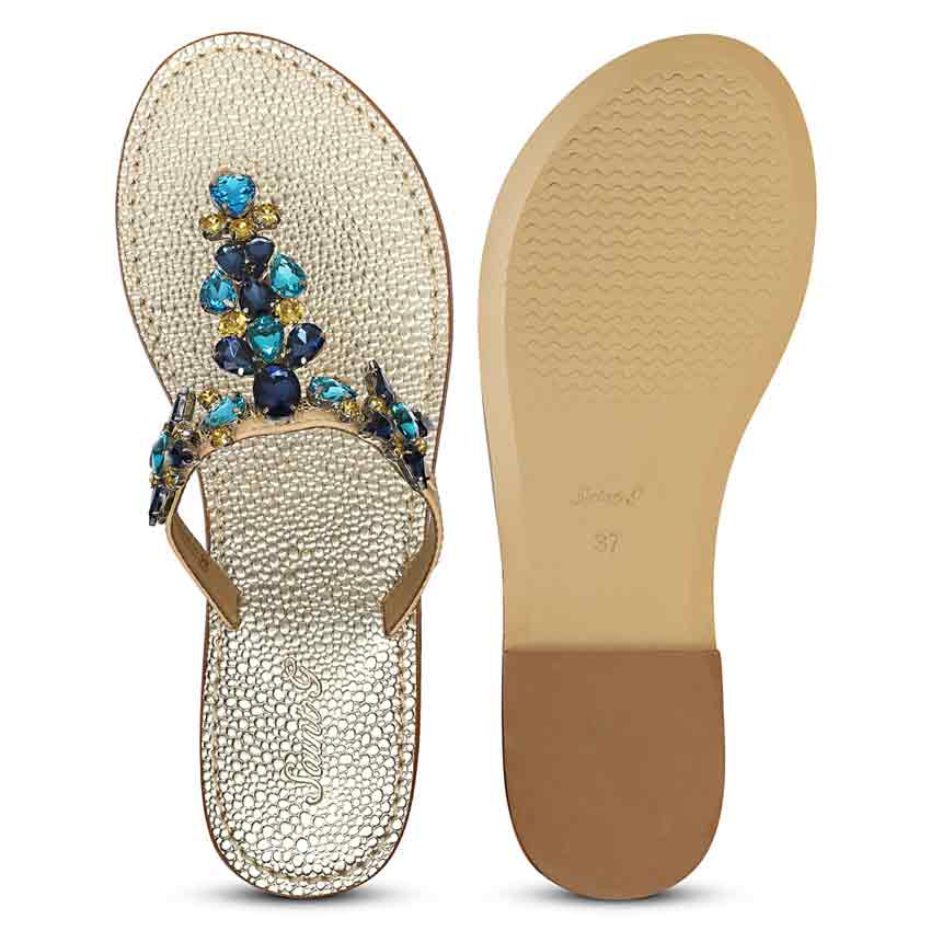 Saint Fleur Multi Stone Embellished Beige Leather Flats