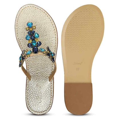 Saint Fleur Multi Stone Embellished Beige Leather Flats