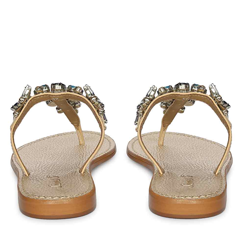 Saint Fleur Multi Stone Embellished Beige Leather Flats