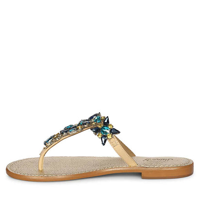 Saint Fleur Multi Stone Embellished Beige Leather Flats