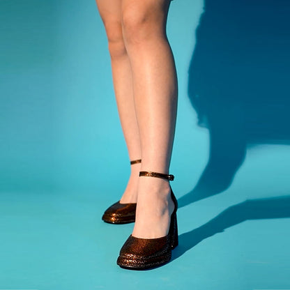 Saint Emma Metallic Bronze Leather Block Heels