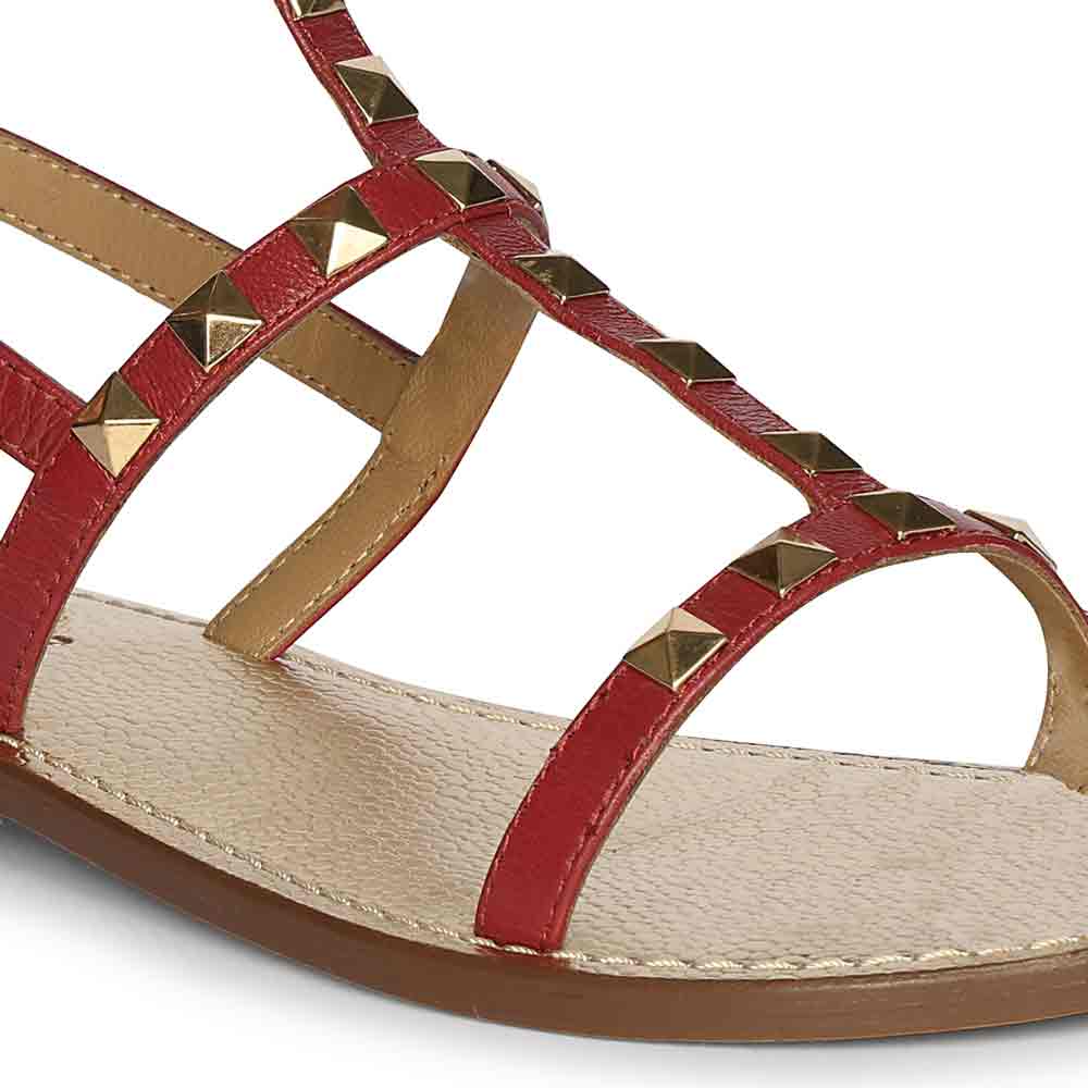 Saint Miriam Red Leather Metal Studded Sandals