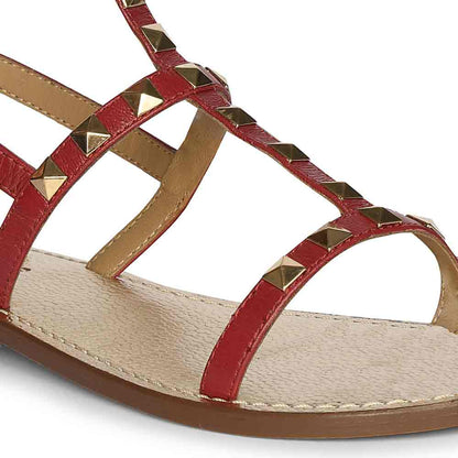 Saint Miriam Red Leather Metal Studded Sandals