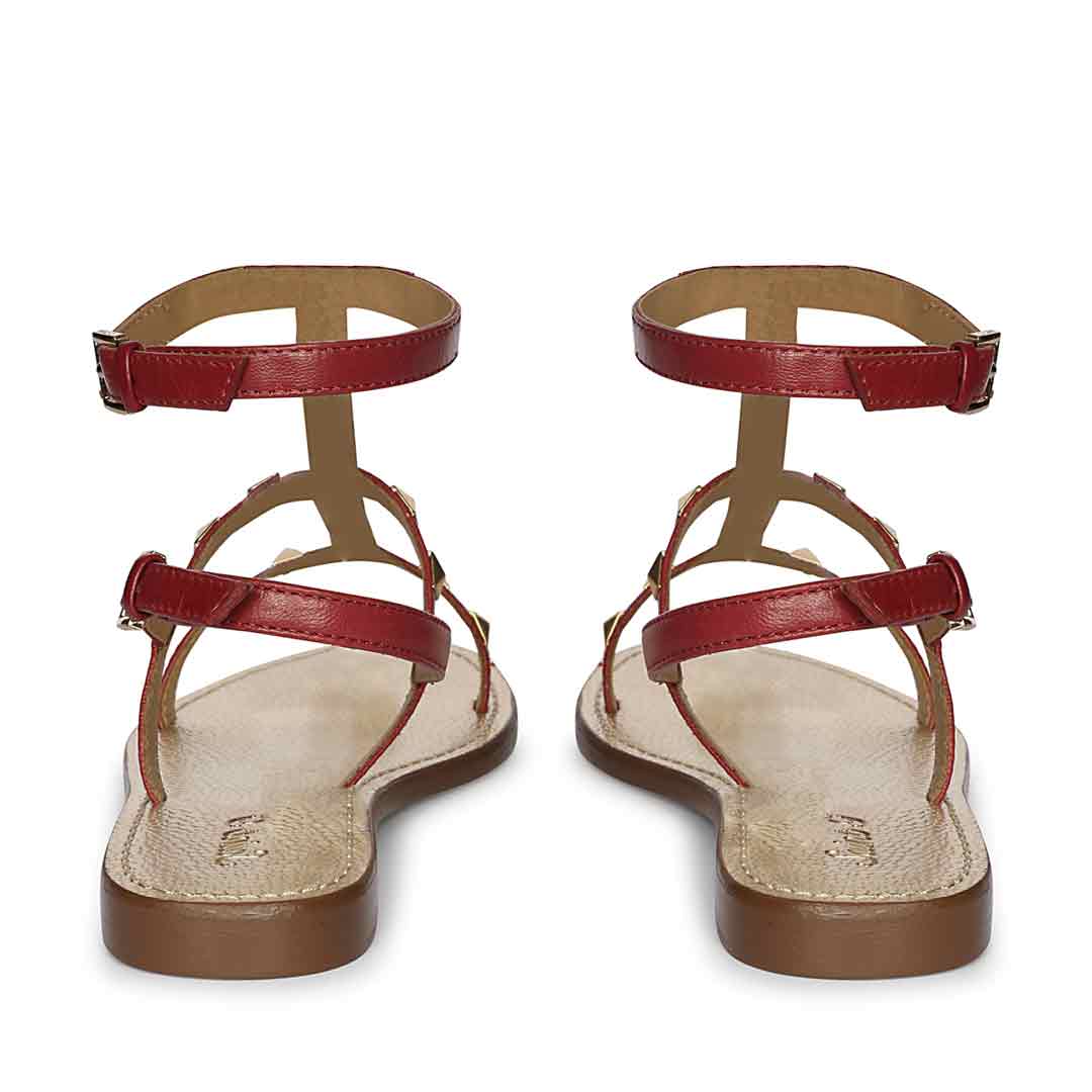 Saint Miriam Red Leather Metal Studded Sandals