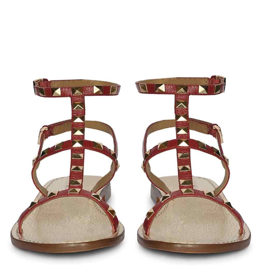 Saint Miriam Red Leather Metal Studded Sandals