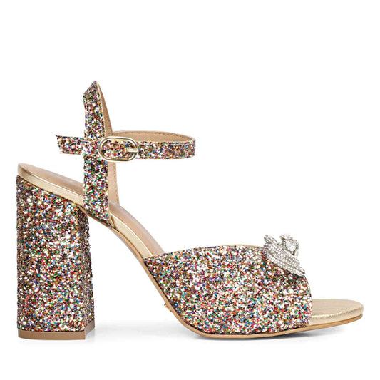 Bow Detail Glitter Heels - Saint Leonara's trendy multicolor leather block heels.