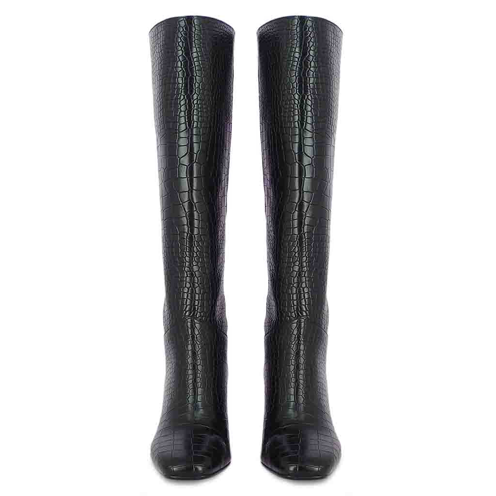 Saint Emily Black Croc Embossed Vegan Leather Long Boots