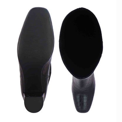 Saint Emily Black Croc Embossed Vegan Leather Long Boots