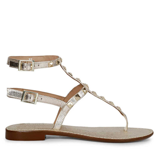 Saint Irene Platin Leather Metal Studded Flat Sandals.