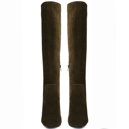 Elexis Olive Leather Knee High Boots