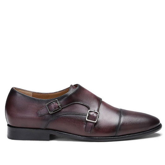 Saint Alboin Two Color Toned Red Leather Double Buckled Monk Strap Shoes - SaintG India