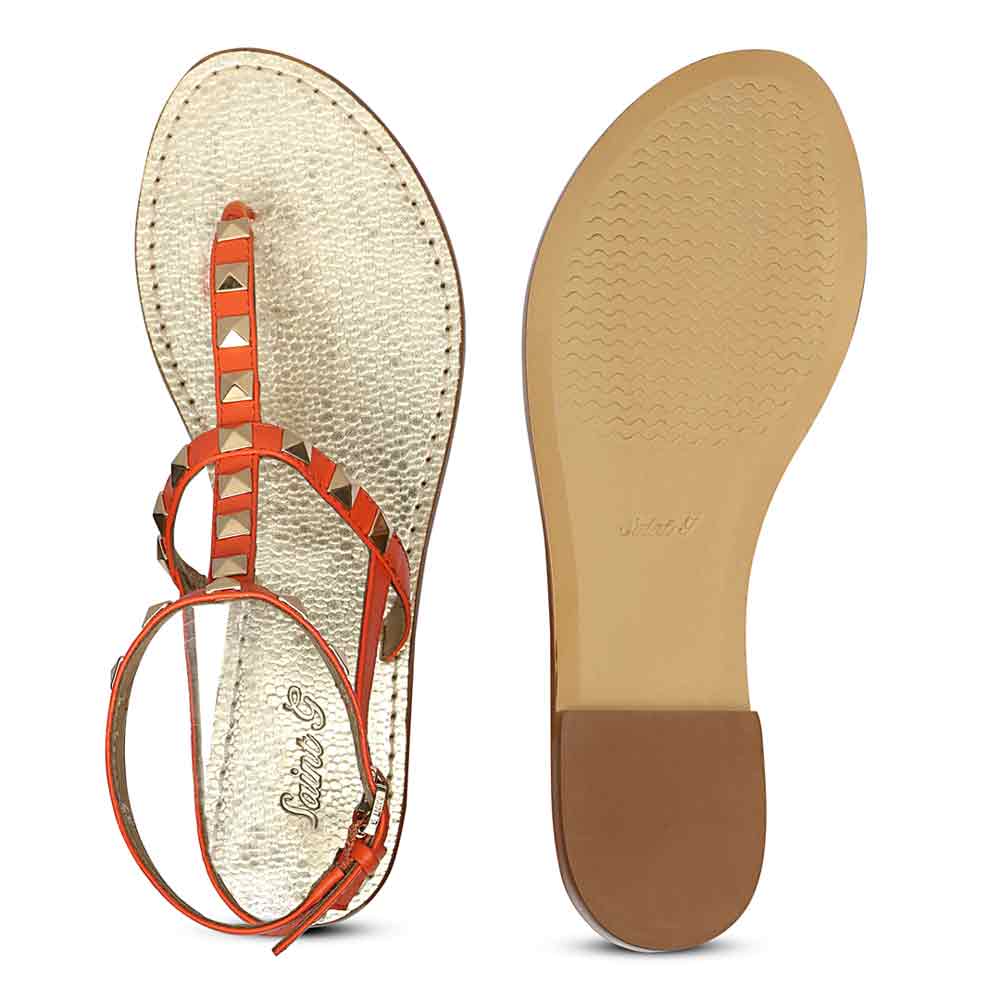 Saint Ornella Ornage Leather Metal Studded Sandals
