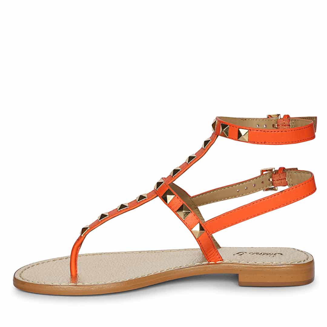 Saint Ornella Ornage Leather Metal Studded Sandals