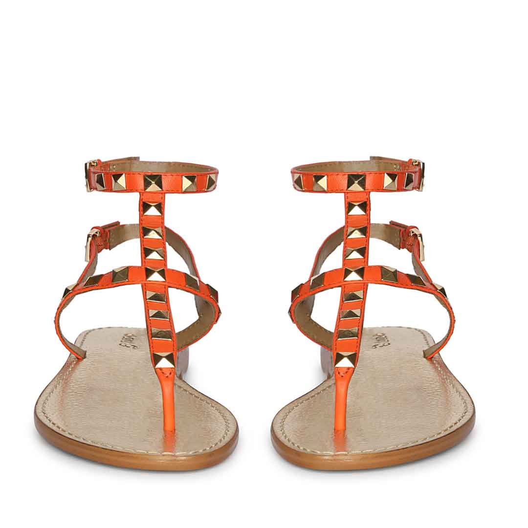 Saint Ornella Ornage Leather Metal Studded Sandals