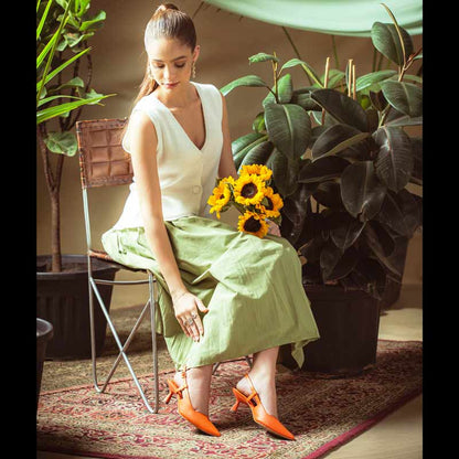 Saint Josie Orange Leather Pumps