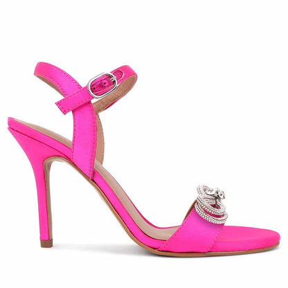 Saint Hayden Crystal Bow Hot Pink Leather-Satin Stilettos