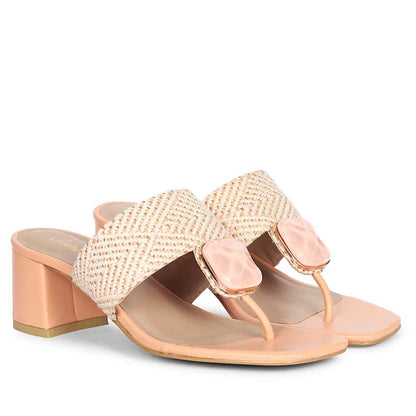 Saint Stevie Stone Jeweled Pink Raffia Block Heels
