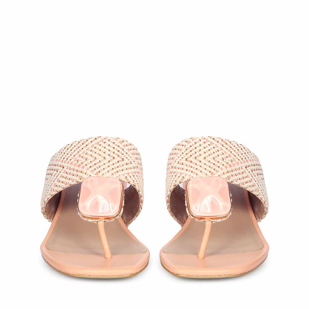 Saint Stevie Stone Jeweled Pink Raffia Block Heels