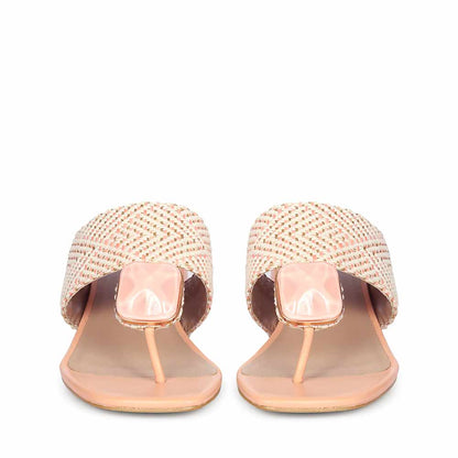 Saint Stevie Stone Jeweled Pink Raffia Block Heels
