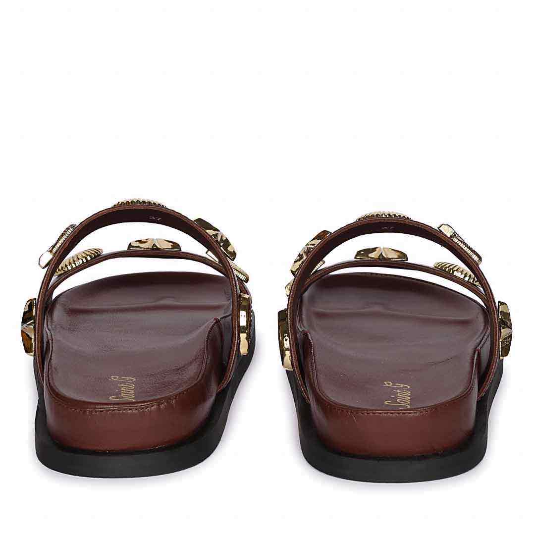 Saint Hallie Seashell & Star Studs Brown Leather Sandals