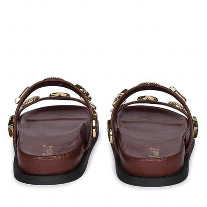 Saint Hallie Seashell & Star Studs Brown Leather Sandals