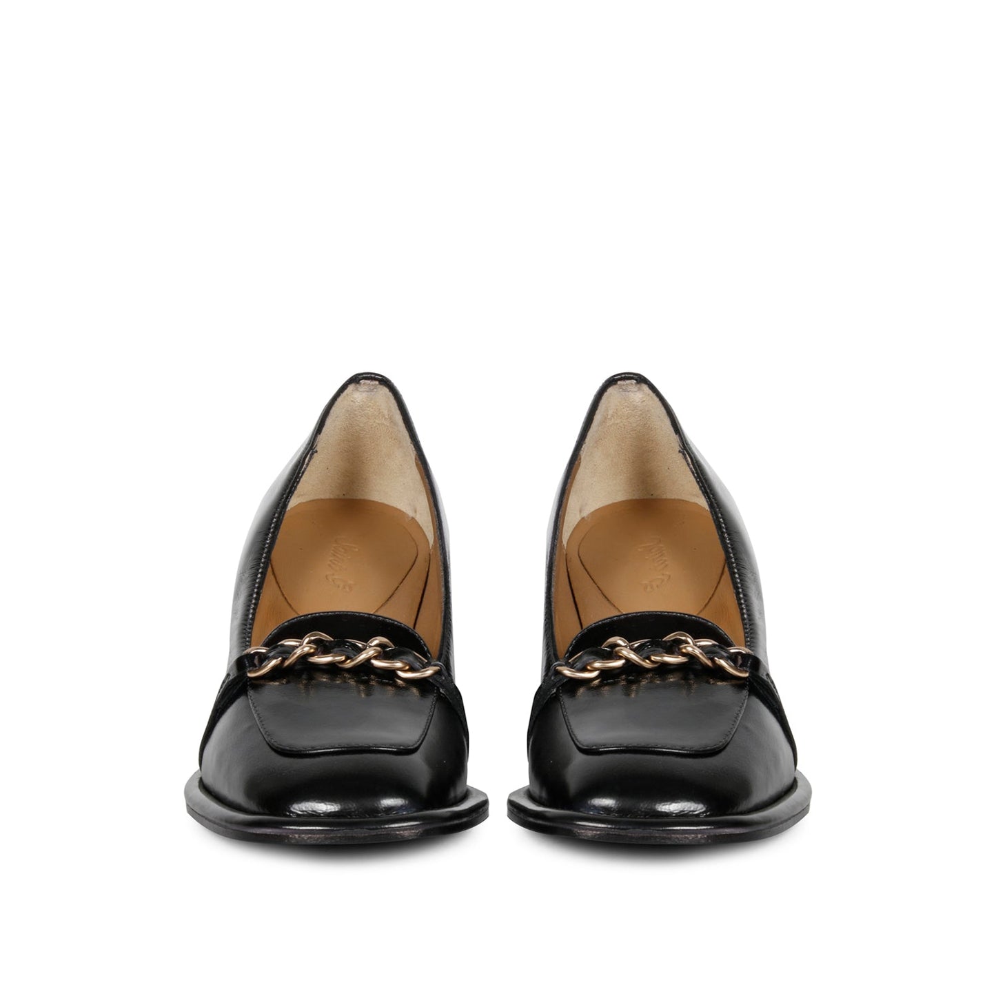 Step into luxury: Saint Mirielle's black patent leather moccasins - handcrafted perfection