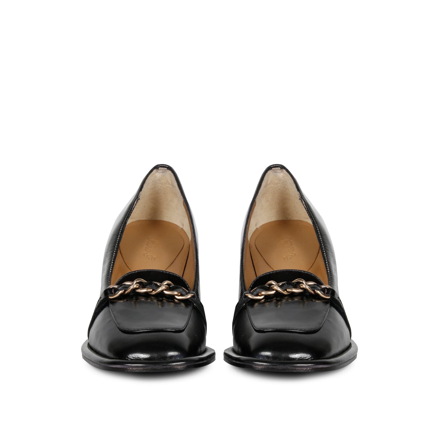 Step into luxury: Saint Mirielle's black patent leather moccasins - handcrafted perfection