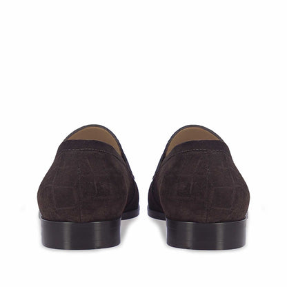 Saint Alessandro Brown Suede Croco Print Leather Loafers