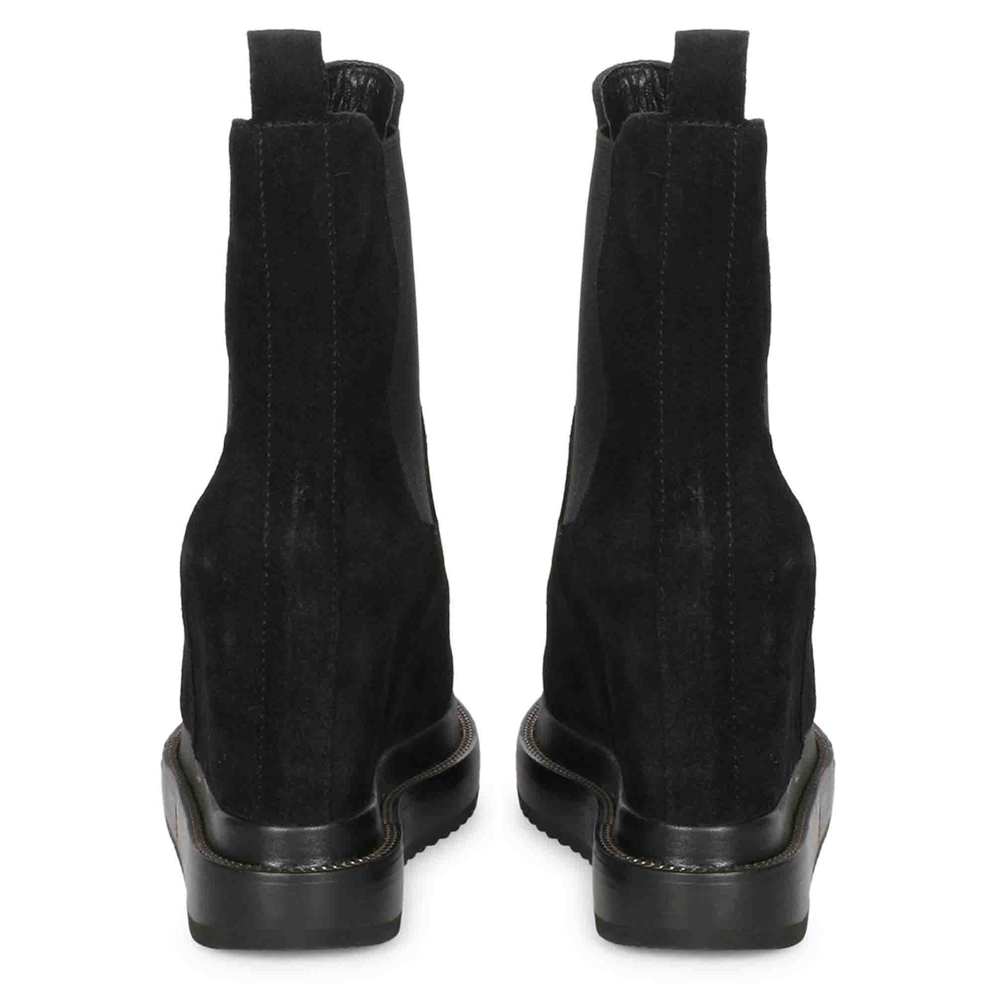 Versatile Saint Carolin Ankle Boots - Stylish Black Leather Inner Wedge Heels