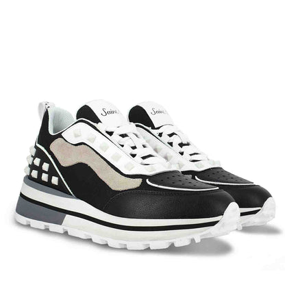 Whitesta Ginevra White Black Grey Leather Sneakers