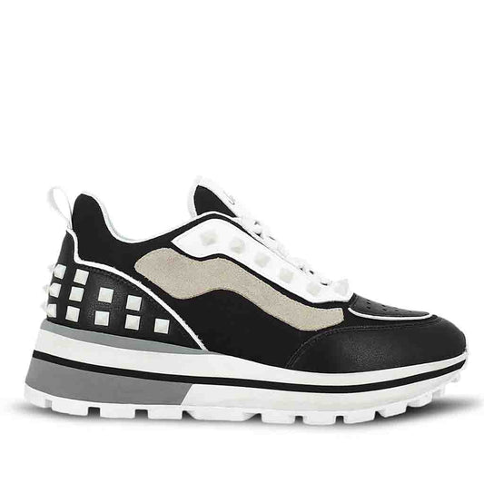 Whitesta Ginevra White Black Grey Leather Sneakers