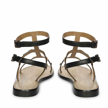 Saint Miriam Black Leather Metal Studded Sandals