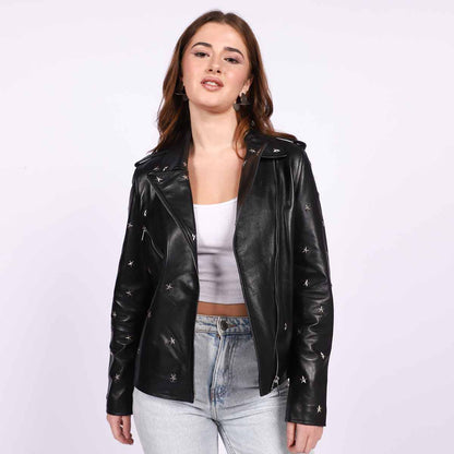 Saint Neve Black Leather Women Collar Jackets
