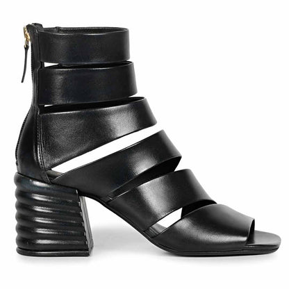 Saint Elena Black Leather Handcrafted Strappy Block Heels