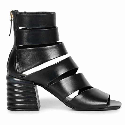 Saint Elena Black Leather Handcrafted Strappy Block Heels