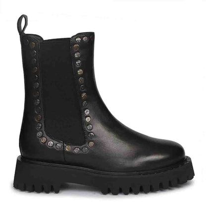 Saint Jessica Metal Studded High Ankle Leather Boots - Edgy and stylish high ankle boots with metal studs for a bold fashion statement