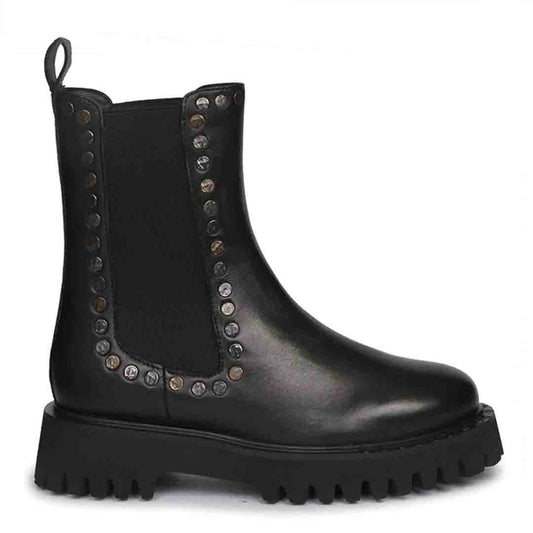 Saint Jessica Metal Studded High Ankle Leather Boots - Edgy and stylish high ankle boots with metal studs for a bold fashion statement