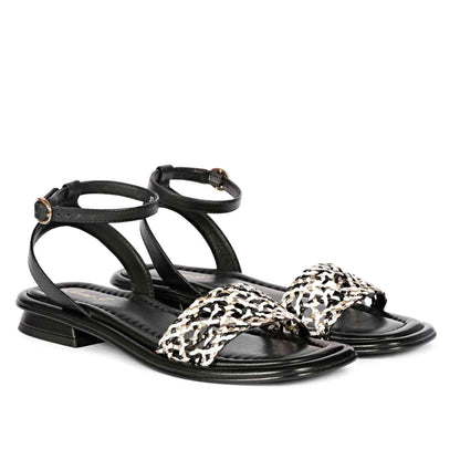 Saint Catalina Black Leather Flat Sandal