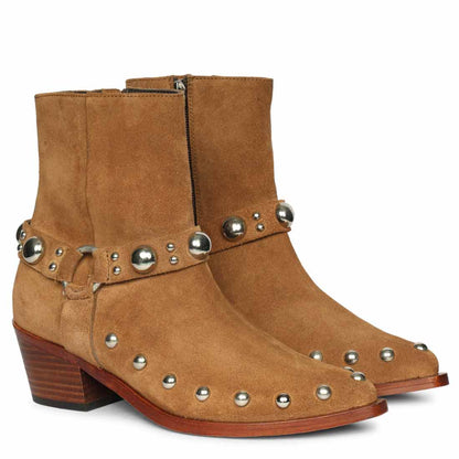 Saint Melia Tan Suede Leather Ankle Boots