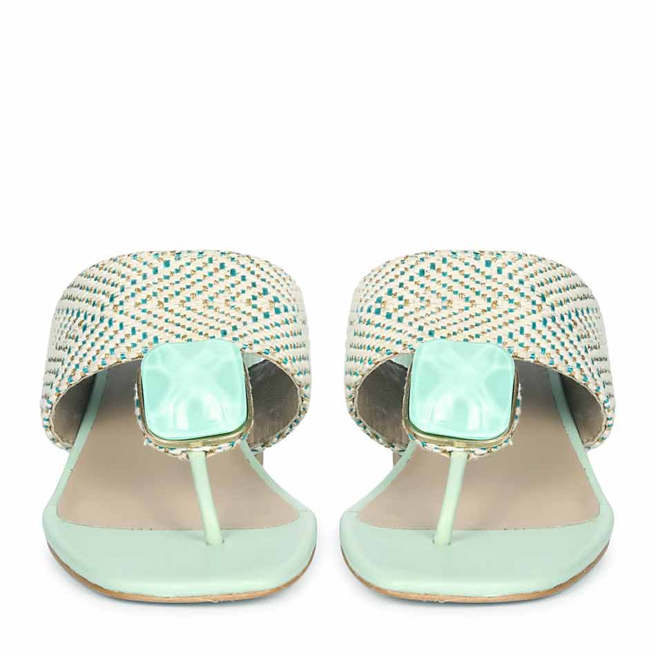 Saint Stevie Stone Jeweled Turquoise Raffia Block Heels