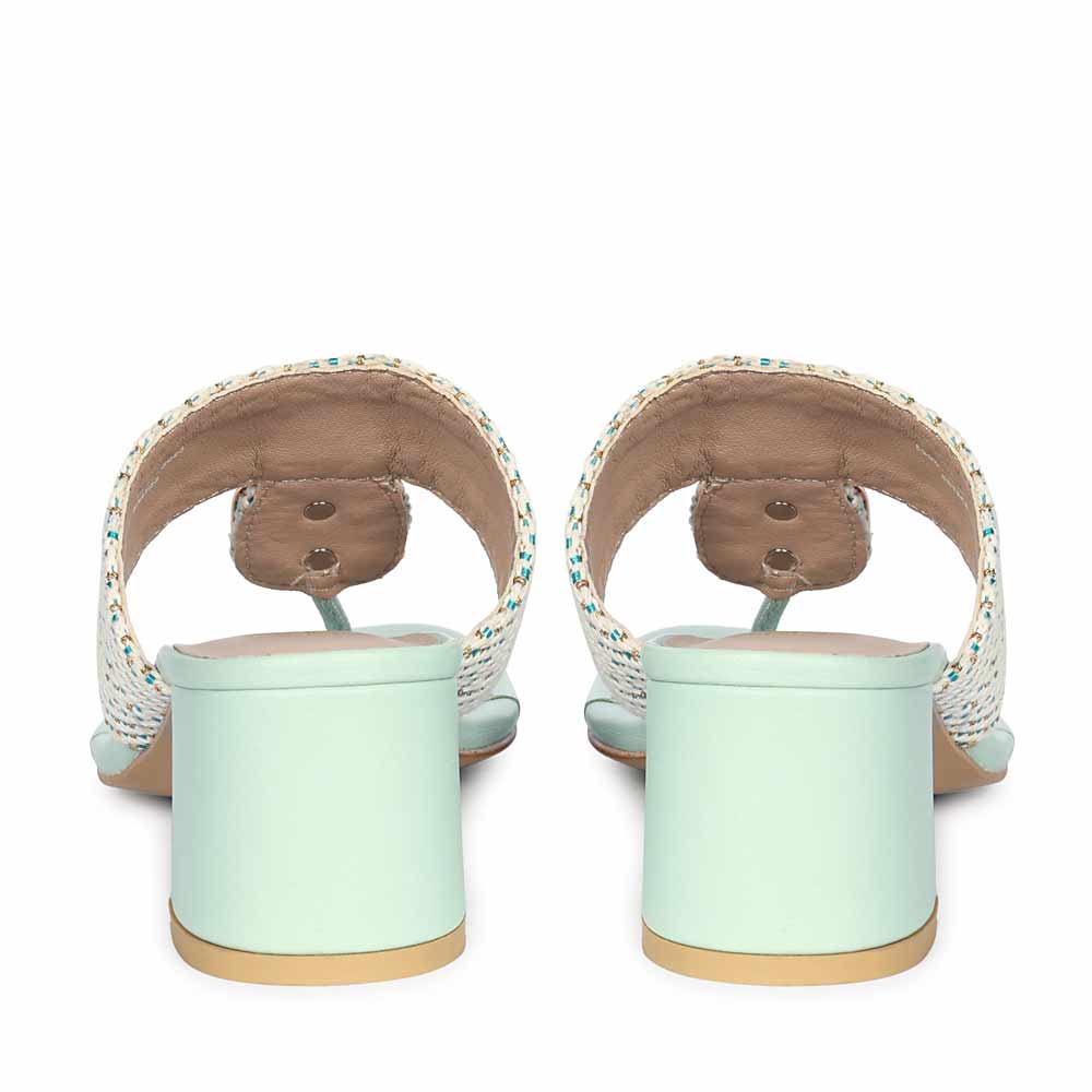 Saint Stevie Stone Jeweled Turquoise Raffia Block Heels