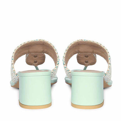 Saint Stevie Stone Jeweled Turquoise Raffia Block Heels
