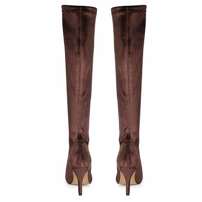 Saint Jemima Bordo Stretch Velvet Knee High Stiletto Boots